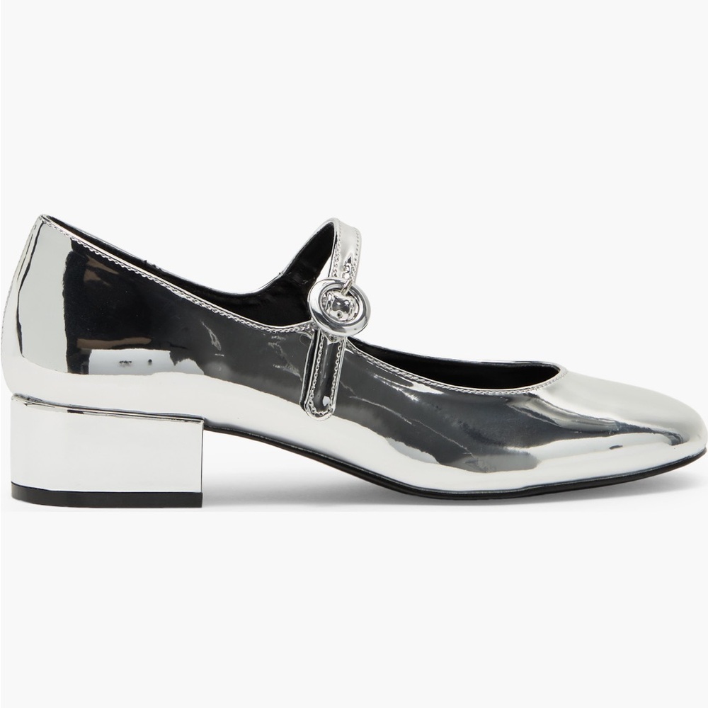 Steve Madden Silver Sessily Mary Jane Short Block Heels
